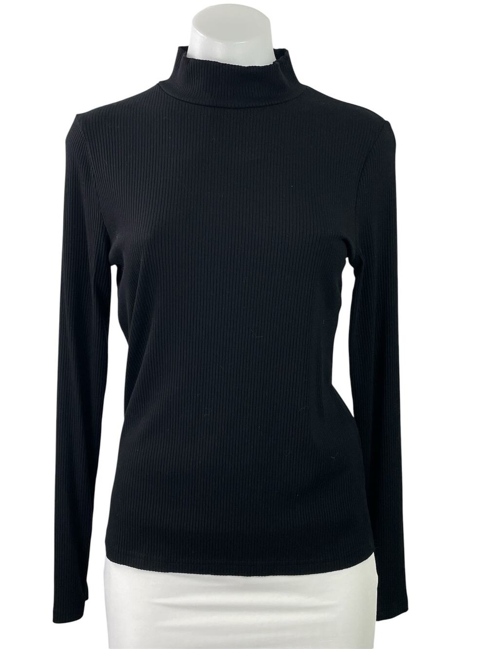Banana Republic Women's Black Ribbed Knit Mock Neck Long Sleeve Sweater Top M